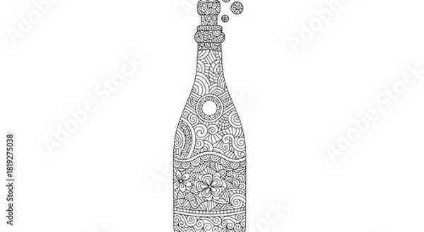 Fototapeta Intricate champagne bottle design, perfect as an elaborate coloring page for adults