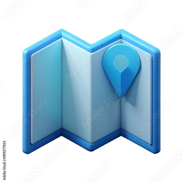 Fototapeta Open folded map with blue location pin isolated on transparent background