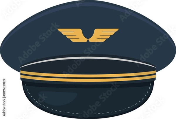 Obraz Pilot Captain Hat Vector with Gold Wings Emblem