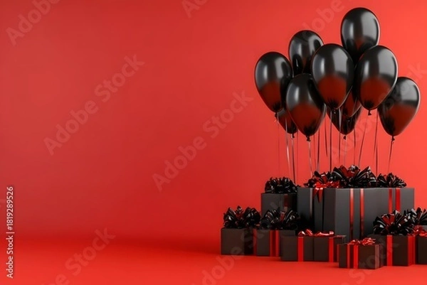 Fototapeta Black Friday banner with shiny balloons.