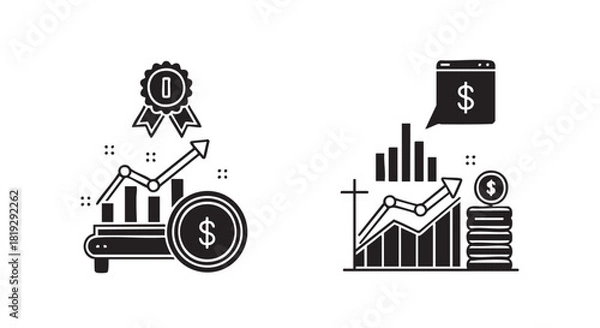 Obraz Financial success icon with rising graph medal and dollar sign