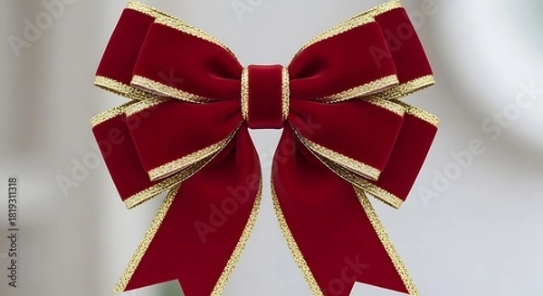 Obraz Elegant red velvet bow adorned with golden trim for festive embellishments