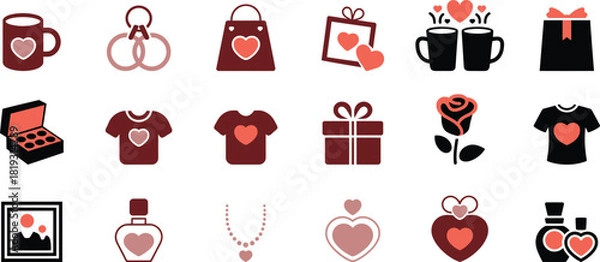 Fototapeta Valentine's Day gift icons with hearts and romantic objects