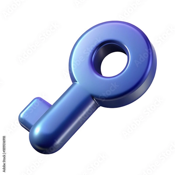 Fototapeta Blue 3d stylized key isolated on transparent background