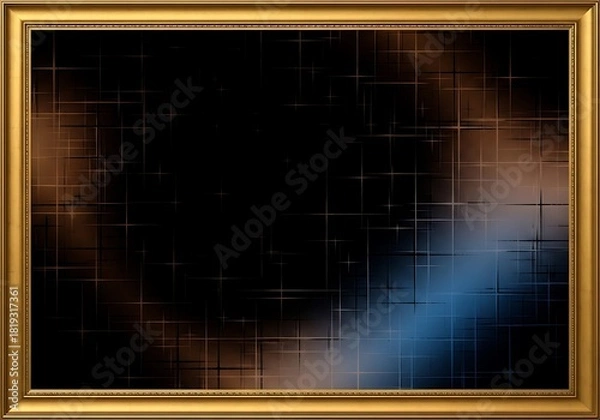 Fototapeta Golden frame abstract backdrop with cosmic grid and shimmering gradient