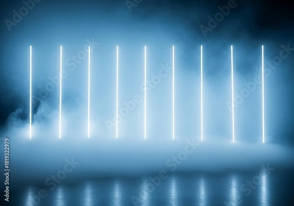 Fototapeta Illuminated Neon Sticks Against Moody Background With Ground Reflections