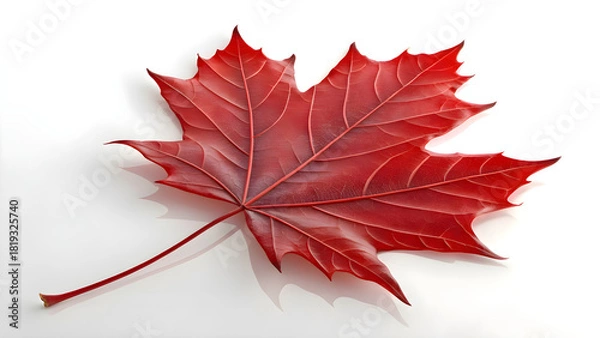 Fototapeta Stunning red maple leaf showcasing vibrant autumn color and intricate leaf vein detail, perfect for seasonal designs and nature-inspired projects
