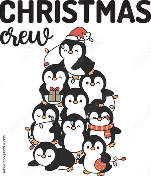 Fototapeta Christmas Crew, Penguin Tree on white background