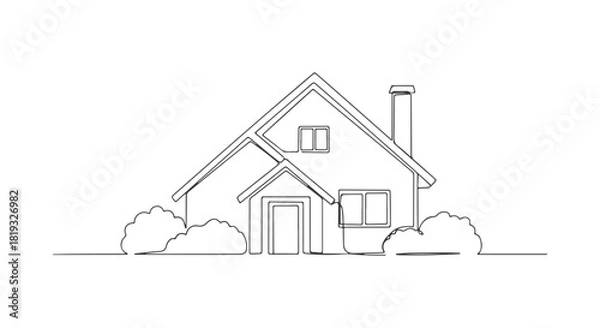 Fototapeta Detailed dwelling concept in a unique single continuous line art drawing, a scalable vector illustration ideal for architectural design and modern graphic projects