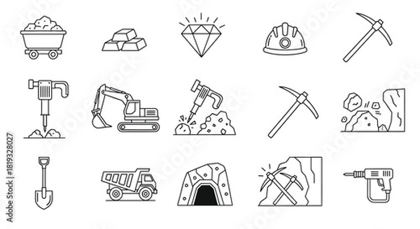 Fototapeta Vector illustration of mining industry icons set, vector illustration
