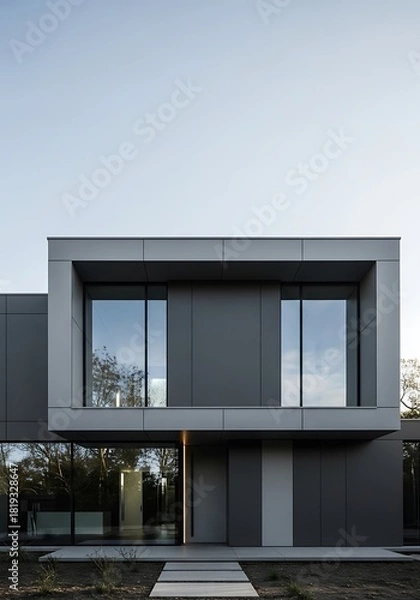 Obraz Modern minimalist home facade showcases geometric symmetry and clean lines