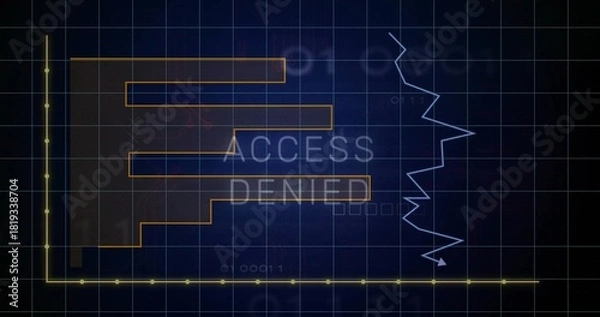 Obraz Displaying ACCESS DENIED overlay covering navy grid with stepped bar, jagged line and yellow axes