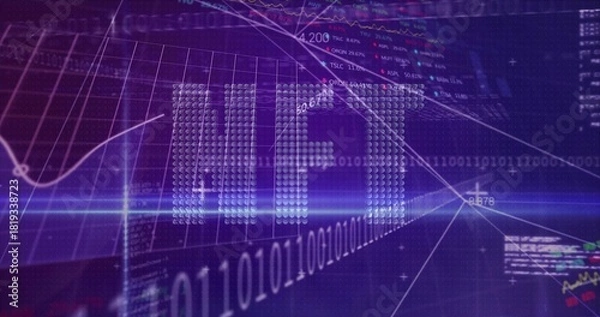 Fototapeta Displaying dotted IPO lettering in virtual dashboard, showing binary, graphs, candlesticks