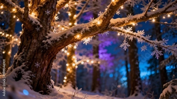 Obraz 신비로운빛이감도는겨울밤숲풍경