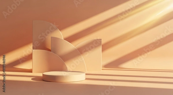 Fototapeta Podium product display with sunlit shadows