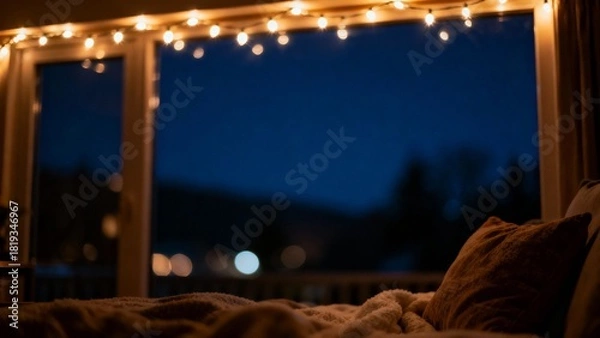 Obraz 아늑한페어리라이트가있는따뜻한밤분위기