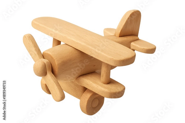 Fototapeta Wooden toy biplane creating childhood play and imagination