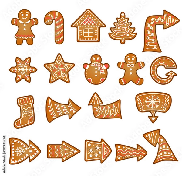 Fototapeta Vector christmas ginger bread cookie set with arrows