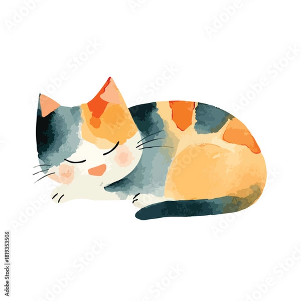 Obraz Cute Sleeping Calico Cat Illustration.