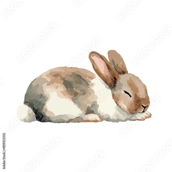 Obraz Cute Sleeping Bunny Watercolor Vector Illustration.