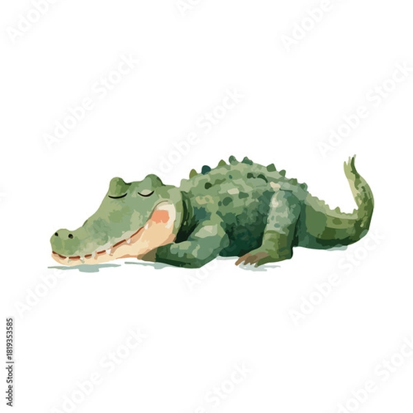 Fototapeta Cute Sleeping Cartoon Crocodile Vector Illustration Peaceful Alligator Character Design.