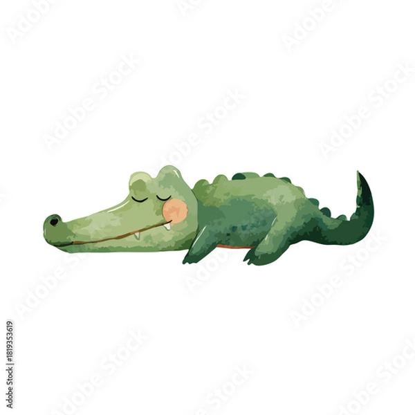 Fototapeta Cute Sleeping Crocodile Watercolor Illustration 2.