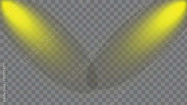 Fototapeta Pair of bright yellow spotlights illuminating an invisible stage or product with vibrant golden light beams from above