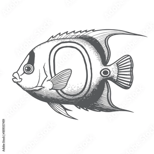 Fototapeta Hand drawn tropical fish with unique circular body pattern