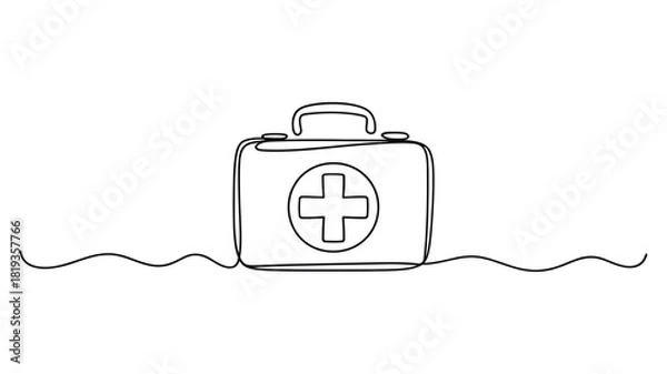 Fototapeta Continuous line drawing of a first aid kit with a medical cross