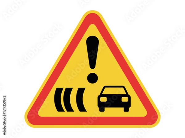 Fototapeta Warning sign alerts drivers to a hazard or vehicle.