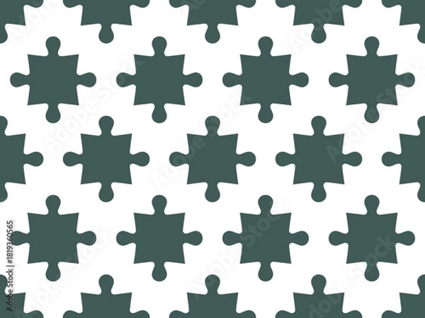 Obraz A repeating pattern of dark gray puzzle pieces on a white background.
