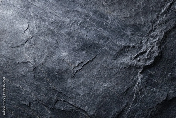 Obraz Dark, textured slate surface with cracks and crevices, close-up view