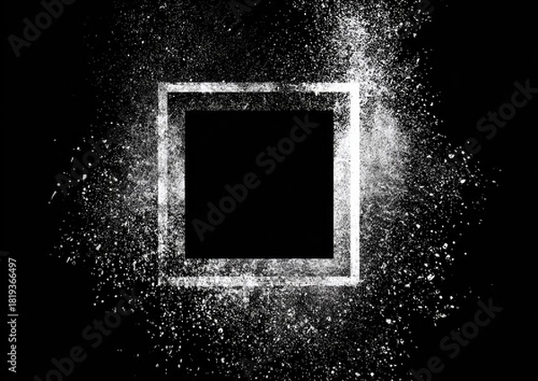 Fototapeta Two white squares surrounded by splattered light particles on a black background