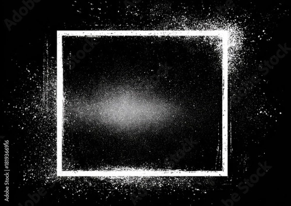 Fototapeta White square outline on a black background with white speckled texture inside