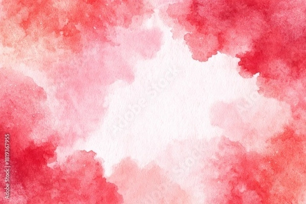 Fototapeta Watercolor painting with cloud-like shapes framing a center white space