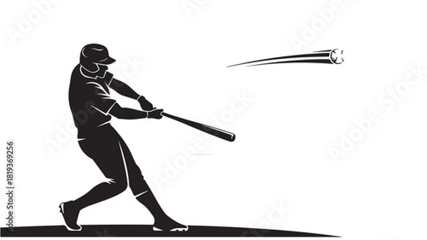 Fototapeta Silhouette of a baseball player swinging a bat vector illustration of a sports action isolated on white background