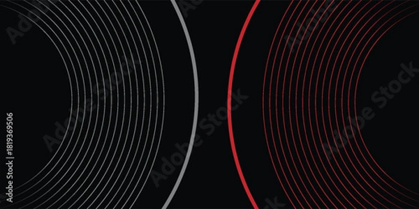 Fototapeta Abstract grey and red circle line vector on dark background. Modern simple overlap circle lines texture creative design. Suit for poster, cover, banner, flyer, brochure, presentation, website.eps10