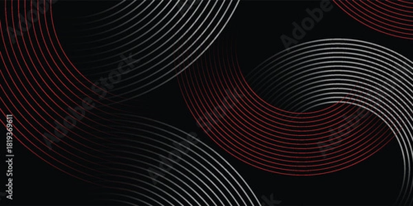Fototapeta Abstract grey and red circle line vector on dark background. Modern simple overlap circle lines texture creative design. Suit for poster, cover, banner, flyer, brochure, presentation, website.eps10