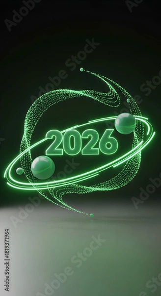 Obraz Emerald Light Spiral Around 2026 – Futuristic Green Energy Concept