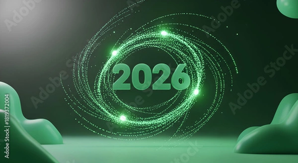 Obraz Emerald Light Spiral Around 2026 – Futuristic Green Energy Concept