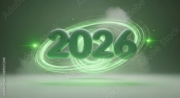 Obraz Emerald Light Spiral Around 2026 – Futuristic Green Energy Concept