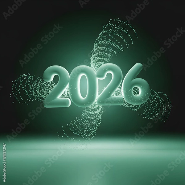 Obraz Emerald Light Spiral Around 2026 – Futuristic Green Energy Concept