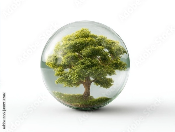Fototapeta Tree in a clear glass sphere on a white surface