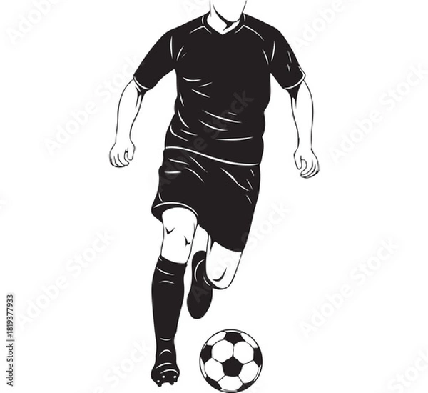 Fototapeta Soccer player dribbling a ball vector illustration of an athlete in action isolated on white background