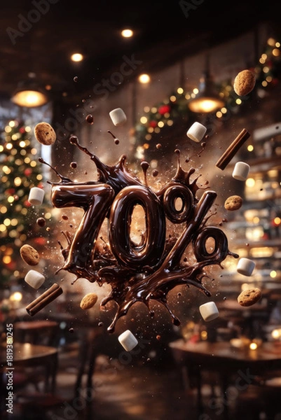 Fototapeta Delicious chocolate scene with 70 percent cocoa in a festive cafe setting