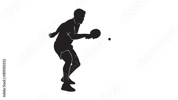 Fototapeta Silhouette of a table tennis player serving vector illustration of an athlete in action isolated on white background