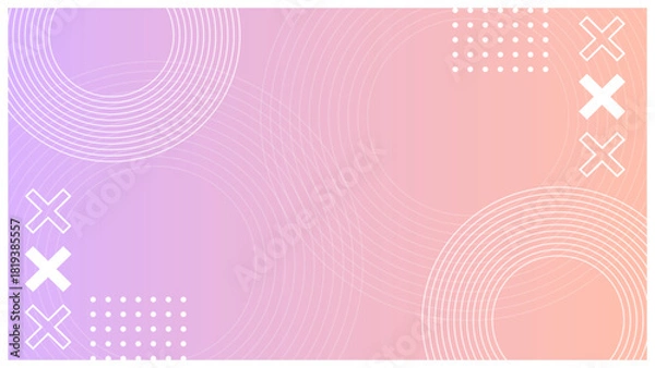 Obraz ピンクと紫の淡いグラデに白の幾何学シェイプを重ねた、スタイリッシュなメンフィスフレーム背景