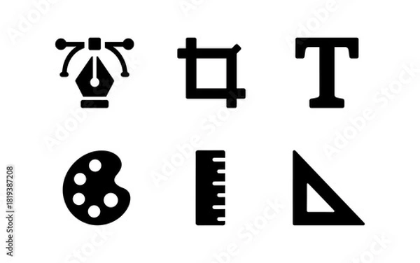 Fototapeta Creative tools icons set: pen tool, crop, text, palette, ruler, triangle