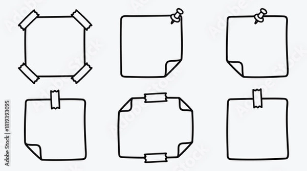 Fototapeta Collection of six hand drawn memo stickers for notes or reminders