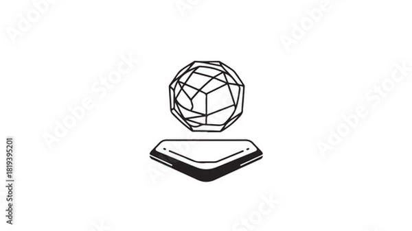 Fototapeta Abstract geometric shape with polyhedron and platform minimalist vector illustration isolated on white background